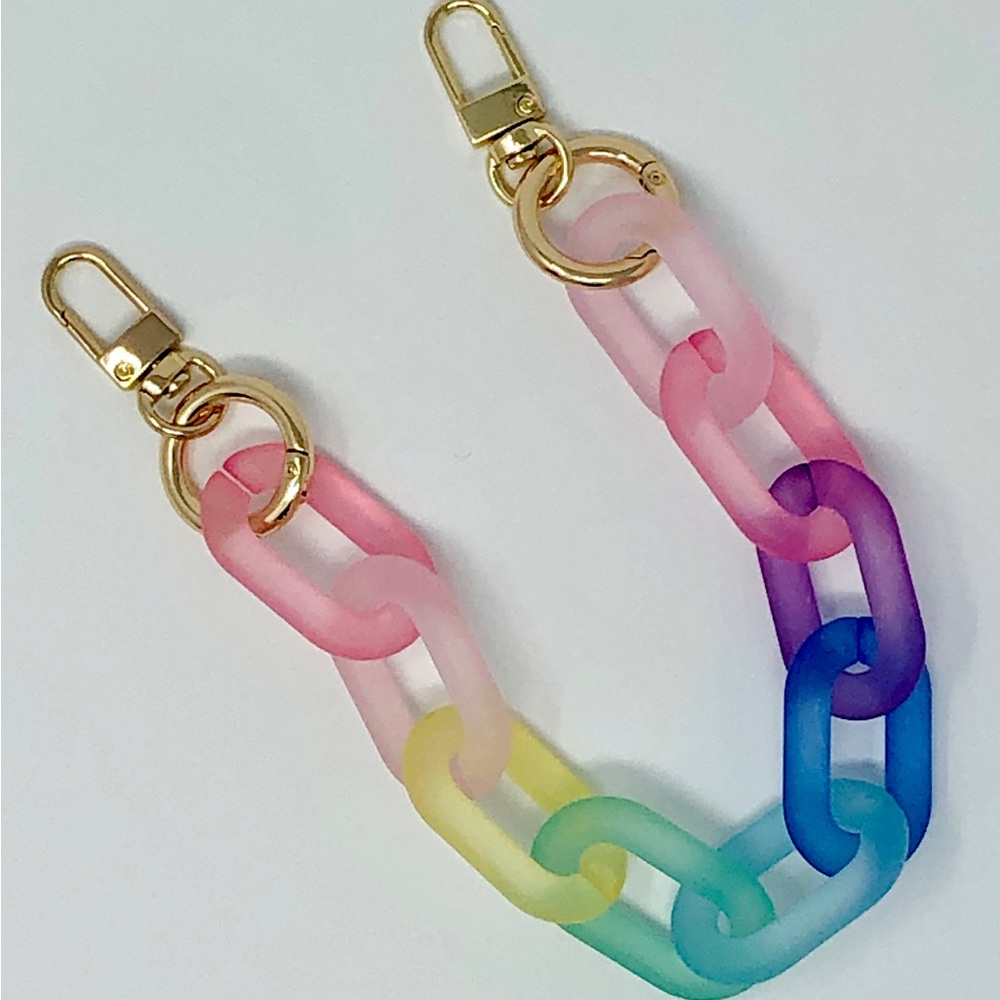 Frosted acrylic rainbow colours chunky chain link strap, gold hardware